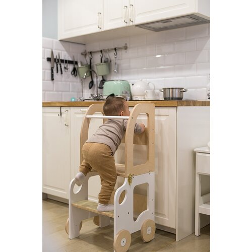 ToddlerInFamily 2v1 MONTESSORI STOL�EK POMAGAL�EK-MOTIV AVTO (VE� BARV)-Natur/Bela Cijene