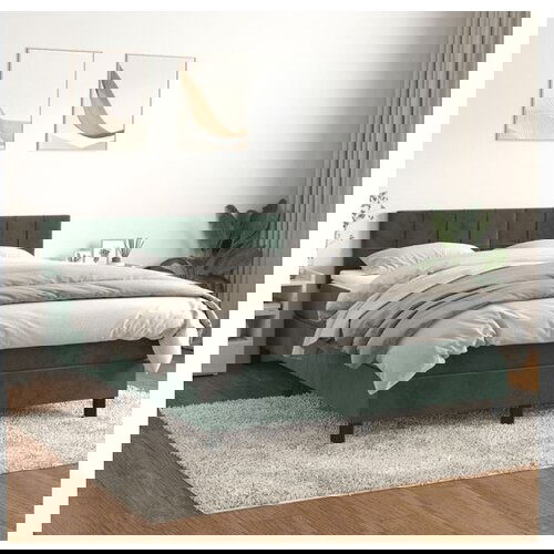VidaXL Krevet s oprugama i madracem tamnozeleni 140x200 cm bar&amp;scaron;unasti Slike