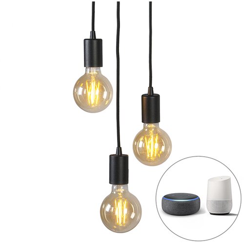 QAZQA Smart Industrial viseča svetilka črna vključno z Wifi G95 3-light - Facil Cene