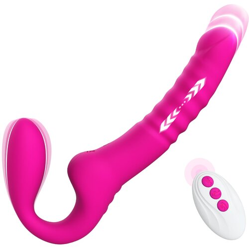 SuperLove Thrusting &amp;amp; Vibrating Strapless Strap-On with Remote Pink Slike