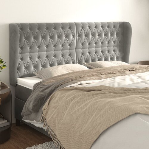 VidaXL Uzglavlje s u&amp;scaron;ima svjetlosivi 203x23x118/128 cm bar&amp;scaron;unasti Slike