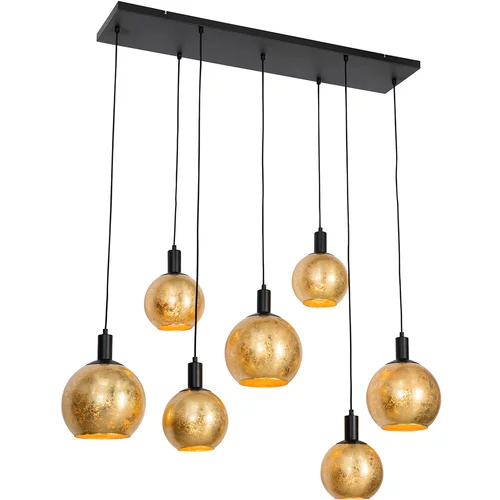 QAZQA Dizajnerska viseča svetilka črna z zlatim steklom 7 luči - Bert