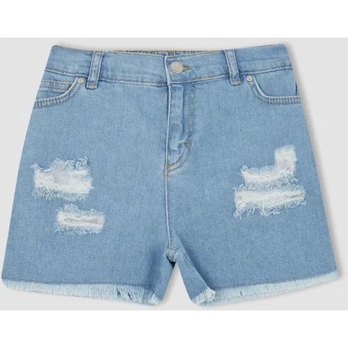 Defacto Girl's Mom Fit Ripped Detailed Shorts