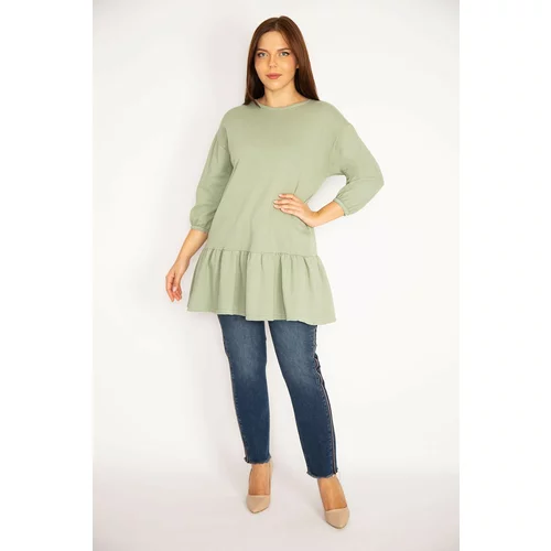 Şans Women's Plus Size Green Capri Sleeve Tunic