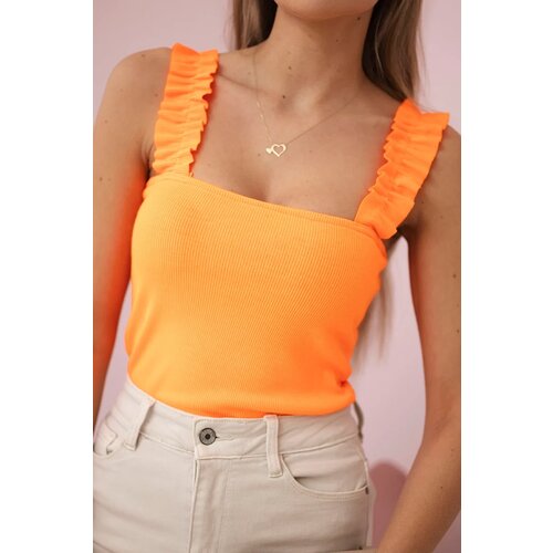 Kesi Ruffle blouse with straps orange neon Cene