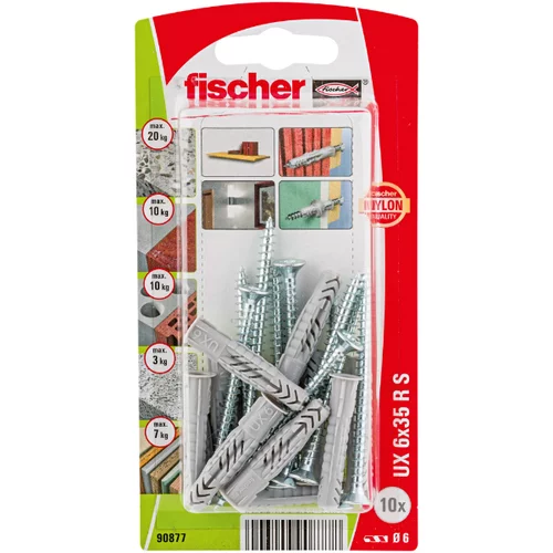 Fischer Univerzalni vložki UX z vijaki (premer: 6 mm, dolžina: 35 mm, vsebina: 10 kosov)