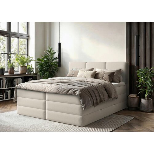 MID.YOU postelja boxspring 160 cm x 200 cm , les, tekstil, leseni material krem barve Cene