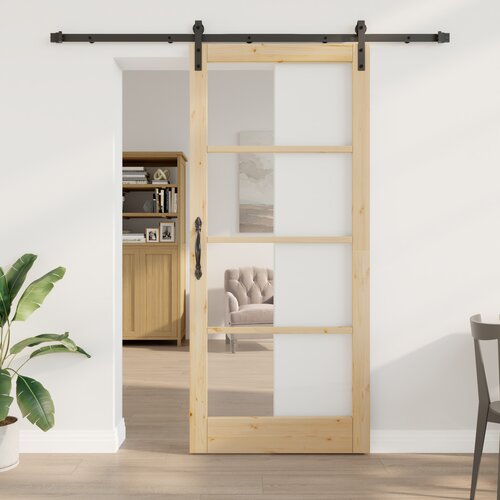 vidaXL Drsna vrata s kompletom opreme 'ORKDAL'Trdi les in steklo, Notranja vrata s steklom 'ORKDAL'93x211x4 cm Trdi les bor Cene