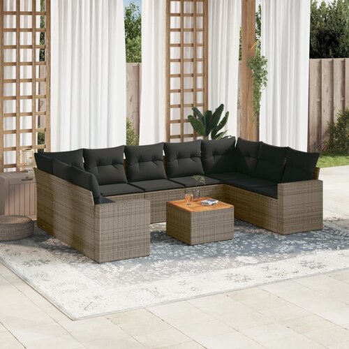 vidaXL 10-dijelni set vrtnih sofa od poliratana s jastucima sivi Cijene