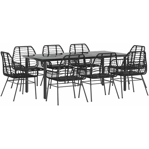 vidaXL Vrtni blagovaonski set od 9 dijelova crni poliratan staklo - Crna 200 x 100 x 74 cm 8 Cene