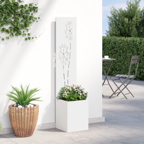 VidaXL Vrtni Sadič s Dekorativnom Pločom Bijela 32 x 140 cm Slike