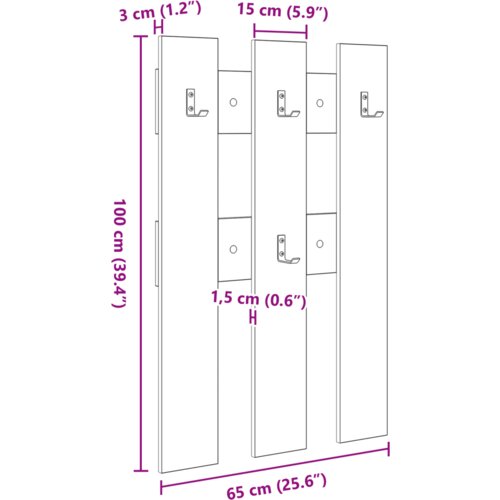 vidaXL Vje&scaron;alica za kapute na zidu Staro drvo 65 x 3 x 100 cm Cijene