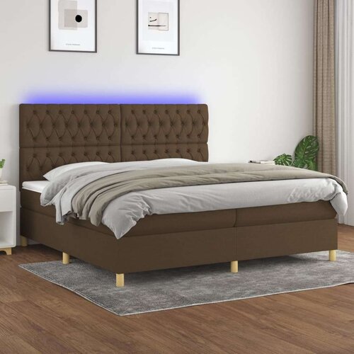  Box spring postelja z vzmetnico LED temno rjava 200x200cm blago, (20999409) Cene