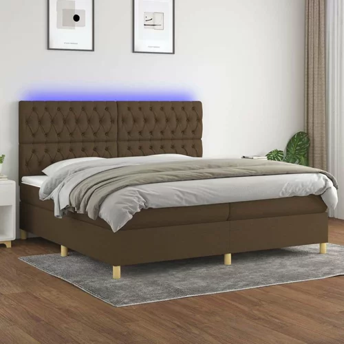  Box spring postelja z vzmetnico LED temno rjava 200x200cm blago, (20999409)