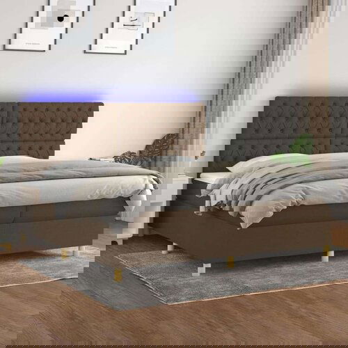  Krevet box spring s madracem LED tamnosmeđi 200x200 cm tkanina Cene