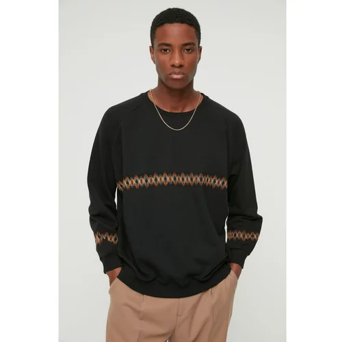 Trendyol Black Men's Oversize Long Sleeve Crew Neck Embroidered Sweatshirt