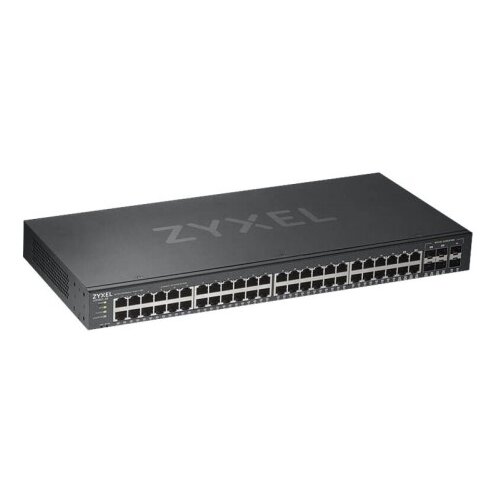 Zyxel GS1920-48v2, 50-portni Smart Managed switch (omrežni preklopnik) z 44 gigabitnimi bakrenimi priključki in 4 gigabitnimi dual-personality (kombiniranimi) vrati, ki podpira hibridni način delovanja &mdash; samostojno ali prek NebulaFlex Cloud. Cene