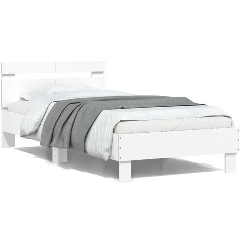 VidaXL Posteljni okvir z vzglavjem bel 100x200 cm inženirski les Slike