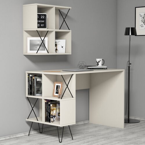 Hanah home Extra 2 - Cream CreamBlack Study Desk Cene