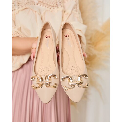 Resti Beige women's pointed-toe ballerinas with embellishment on the nose Figgda Cene