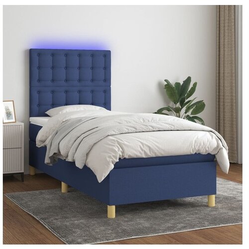 vidaXL Box spring postelja z vzmetnico LED modra 90x190 cm b Cene