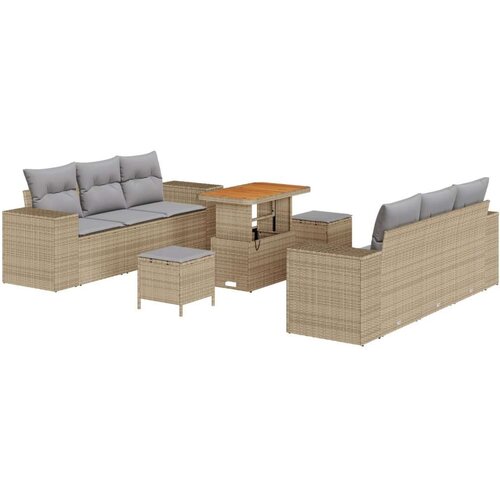  9-dijelni vrtni sofy set s jastučićima Bež poli ratan akacija  Vrtna garnitura - 3-dijelni vrtni blagovaonski set s jastučićima Cijene