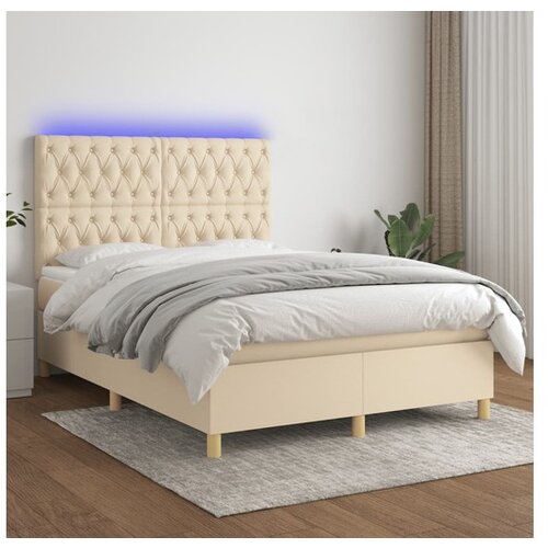 VidaXL Krevet box spring s madracem LED krem 140x190 cm od tkanine Slike