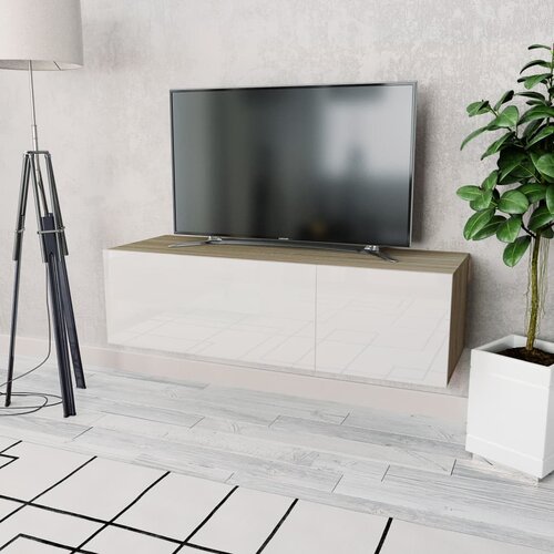 VidaXL TV omarica iverna plo&amp;scaron;ča 120x40x34 cm visok sijaj bela in hrast Slike