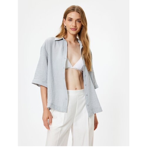 Koton Loose Fit Shirt 3/4 Short Sleeve Classic Collar Slike