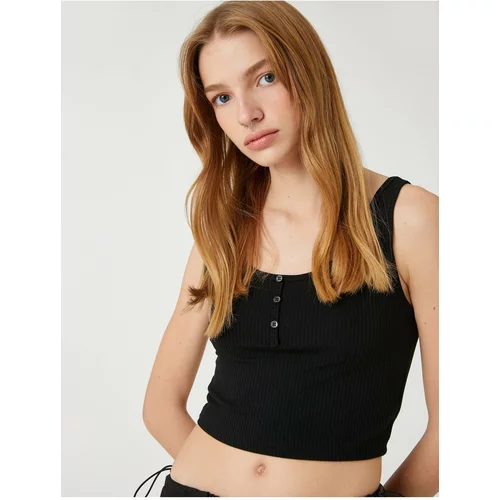 Koton Corduroy Athlete Crop U-neck Corduroy with Buttons down the front.