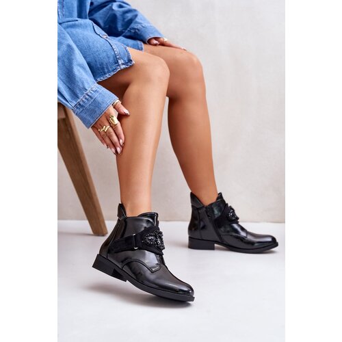 Kesi Lacquered women&amp;#039;s ankle boots with decoration insulated S.Barski black Slike