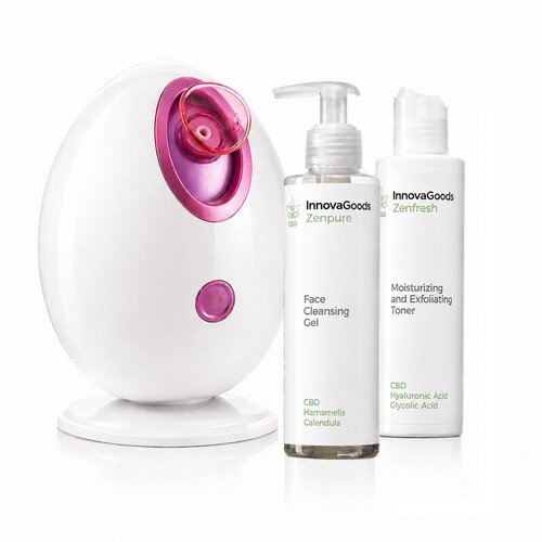 Paket električna savna za obraz, čistilni gel za obraz CBD Zenpure in tonik za obraz CBD Zenfresh InnovaGoods Slike