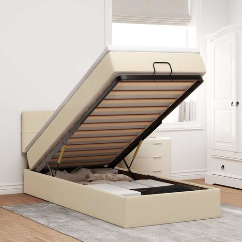  Otomanski krevet s madracem krem 100x200 cm tkanine Slike