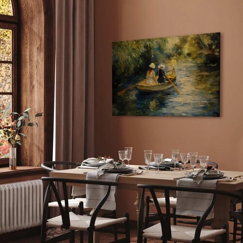  Slika - Boat crossing - painting of two women sailing a boat on a river 120x80 Slike