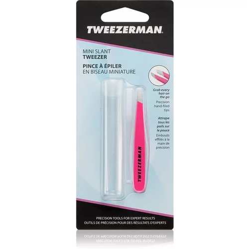 Tweezerman Mini Slant pinceta s kosim vrhom mini s putnom torbicom Neon Pink 1 kom