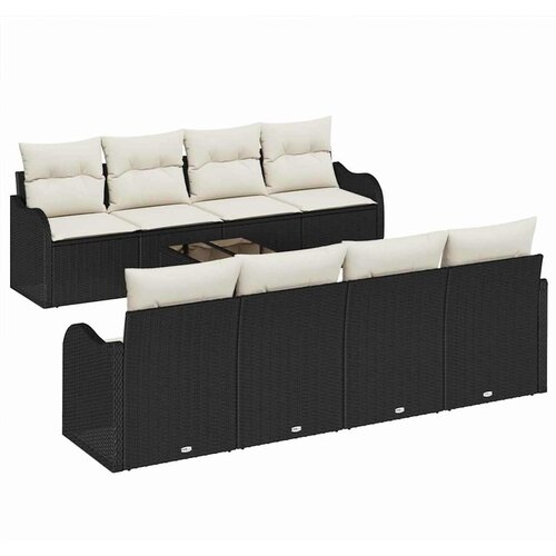 vidaXL 9-dijelni vrtni sofa set s jastučićima Crni poli ratan, 2-sjedalo vrtni sofa s pohranom i jastučićima Crni poli ratan Cijene