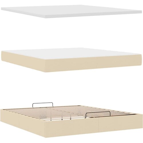  Otomanski krevet s madracem i LED krem 160x200cm tkanine Slike