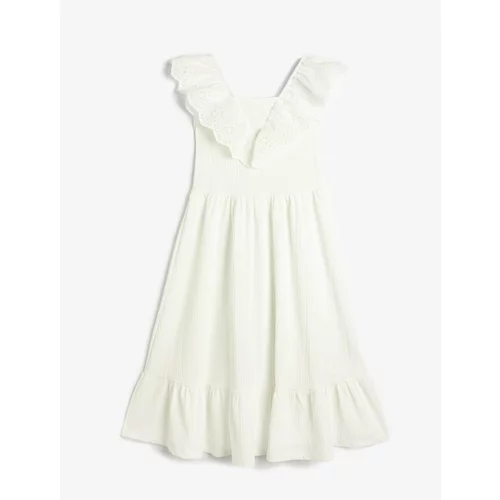 Koton Dress Long Sleeveless Scalloped Embroidered Frilly Gipe Detailed