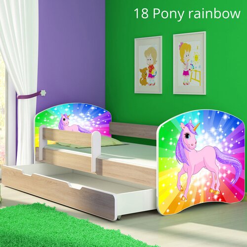  Dječji krevet ACMA s motivom, bočna sonoma + ladica 180x80 cm 18 Pony on a rainbow Cene