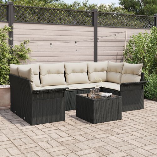 VidaXL 7-dijelni set vrtnih sofa sa jastucima crnog poli ratana Slike