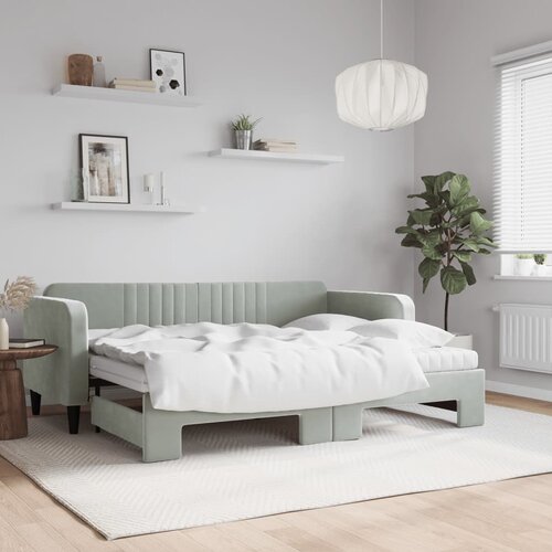vidaXL Izvlečna dnevna postelja z vzmetnico sv. siva 80x200 cm žamet Cene
