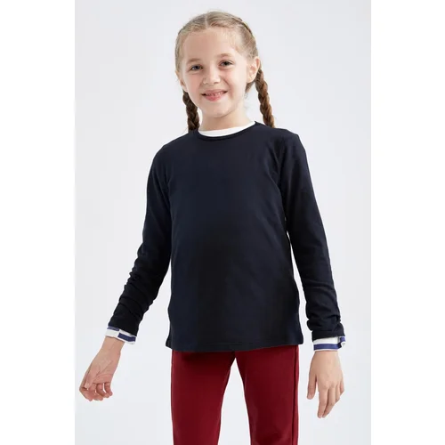 Defacto Girls Pink Crew Neck Long Sleeve School T-Shirt