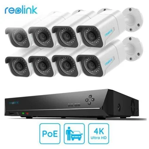Reolink varnostni komplet RLK16-800B8-A, NVR snemalna enota 4TB, 8x IP kamera B800, zaznavanje gibanja, 4K Ultra HD, IR LED luči