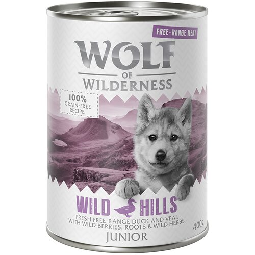 Wolf of Wilderness Varčno pakiranje Junior "Free-Range Meat" 24 x 400 g - Wild Hills - raca & teletina iz proste reje Cene
