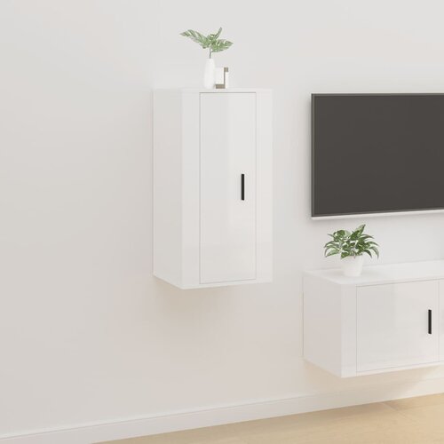 VidaXL Stenska TV omarica visok sijaj bela 40x34,5x80 cm Slike