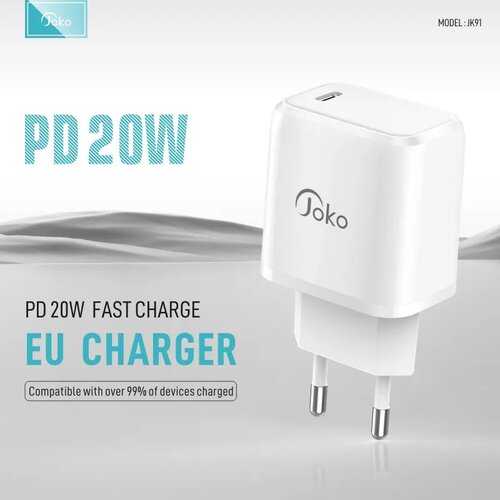  Kućni punjač KONFULON Joko JK91+DC66 PD 20W sa kablom Type-C na iPhone Lightning beli 1m Cene
