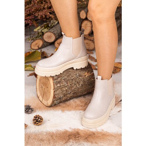 armonika Women's Beige Elastic Sides Thick Flat Sole Boots Slike