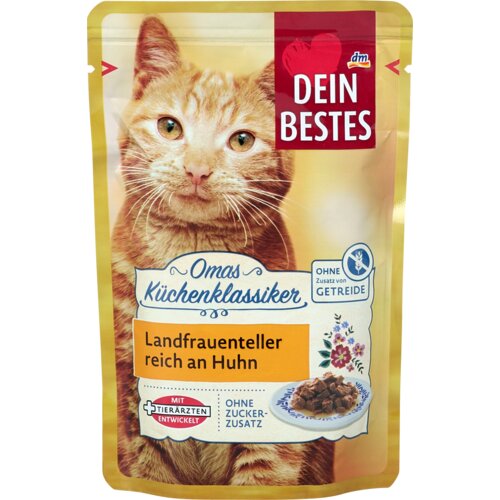 DEIN BESTES Omas Küchenklassiker kompletna hrana za mačke - piletina i šunka sa rastopljenim sirom 100 g Slike