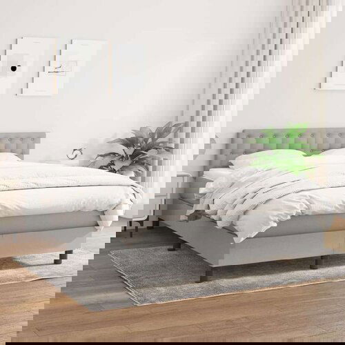  Box spring postelja z vzmetnico svetlo siva 140x200 cm blago, (20726771) Slike