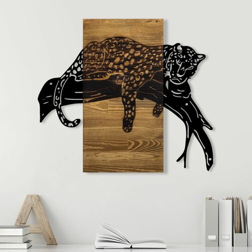 Wallity leopard walnutblack decorative wooden wall accessory Slike